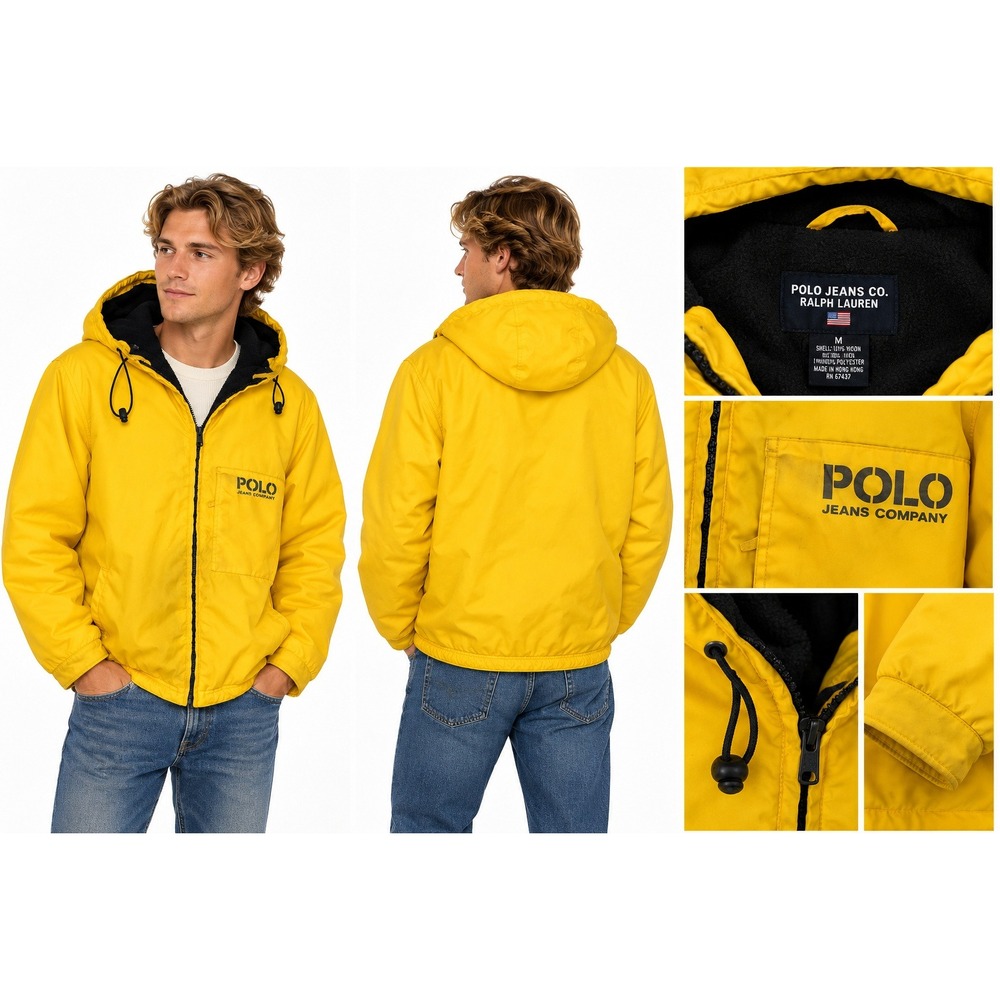 Polo Jeans Co Ralph Lauren Jacket Men M Vintage Y2K Fleece Hooded Streetwear 90s